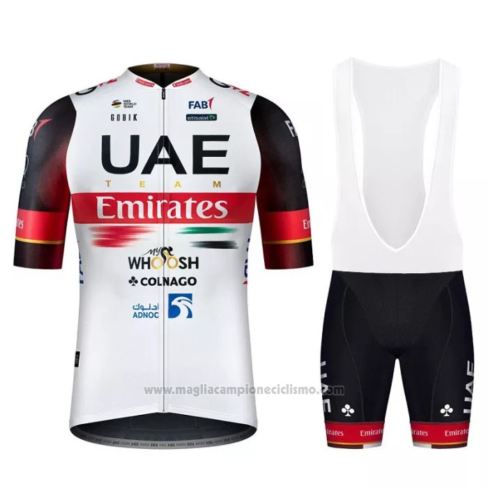 2022 Abbigliamento Ciclismo UAE Nero Bianco Rosso Manica Corta e Salopette